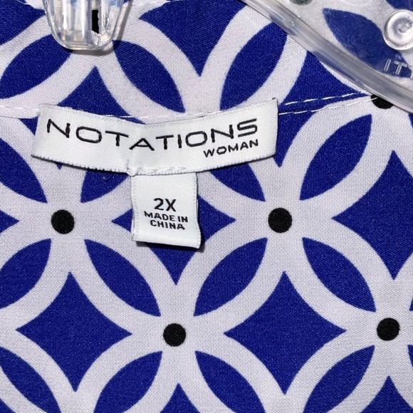 Notations Blue and White Patterned Button Down Blouse 2X - Picture 3 of 7